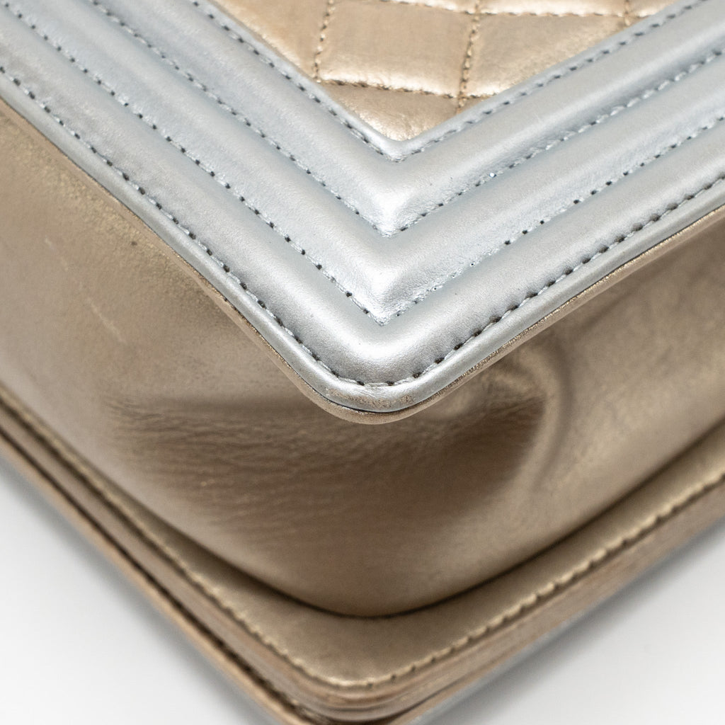 CHANEL MEDIUM BOY BAG METALLIZED CALFSKIN BRONZE/SILVER MULTICOLOURED HARDWARE