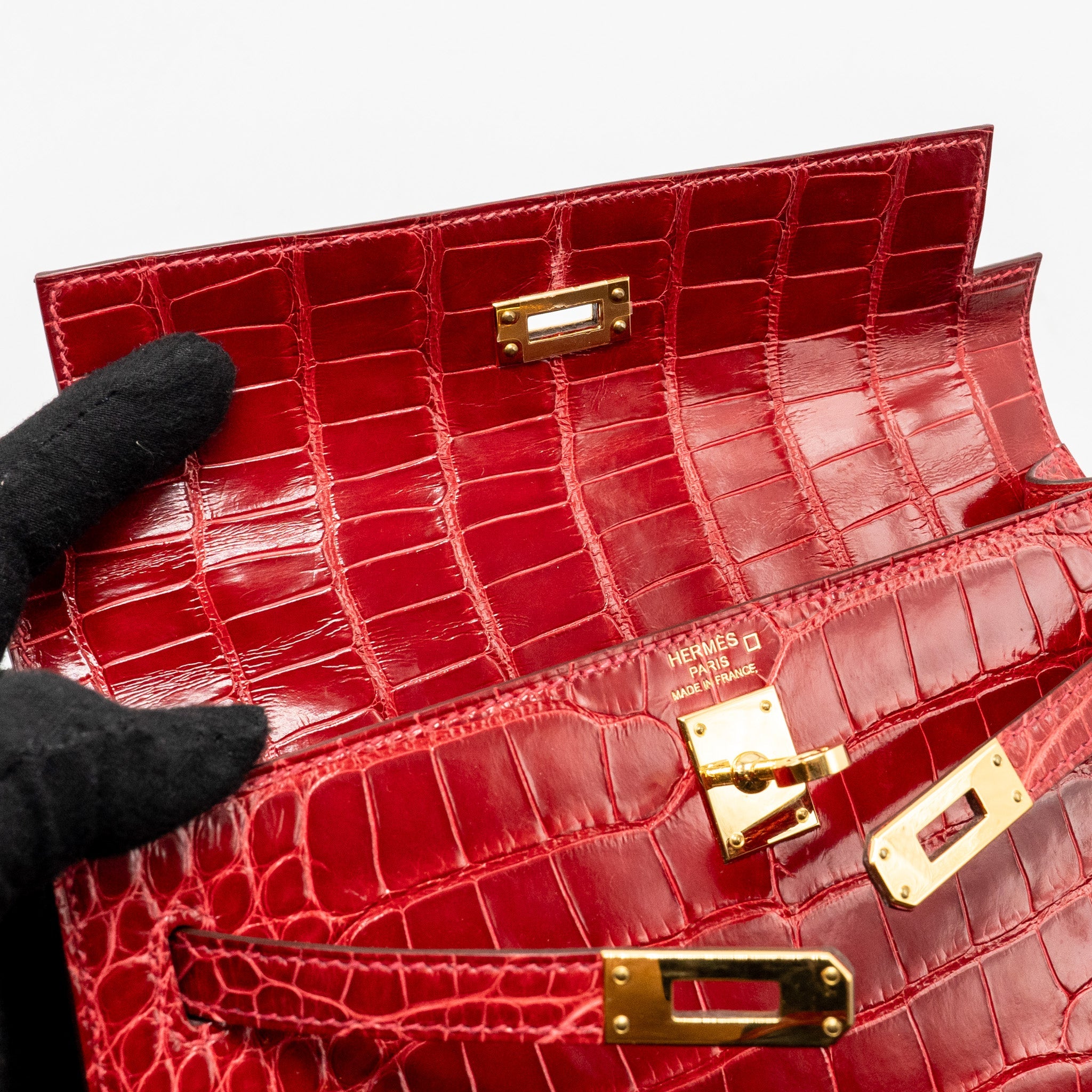 HERMES KELLY 25 CROCODILE POROUS BRAISE GHW