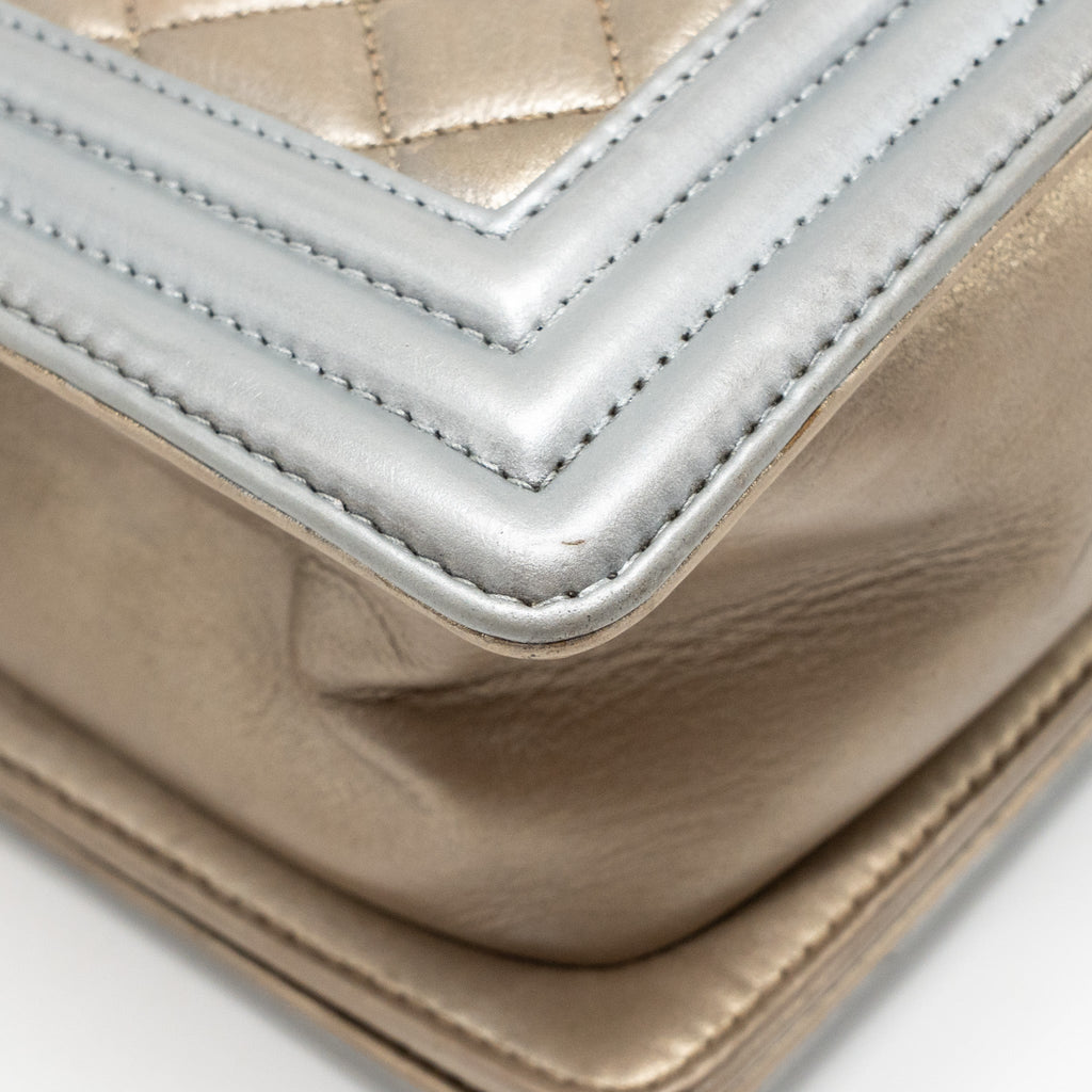 CHANEL MEDIUM BOY BAG METALLIZED CALFSKIN BRONZE/SILVER MULTICOLOURED HARDWARE