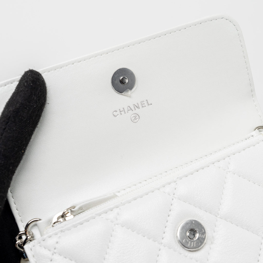 CHANEL GIANT PEARL CHAIN MINI FLAP BAG LAMBSKIN WHITE SHW