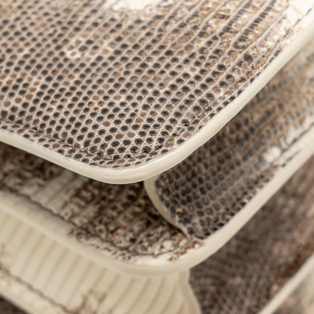 BVLGARI TOP HANDLE SERPENTI FOREVER CROSSBODY BAG SHINY LIZARD WHITE/MULTICOLOUR BLACK HARDWARE