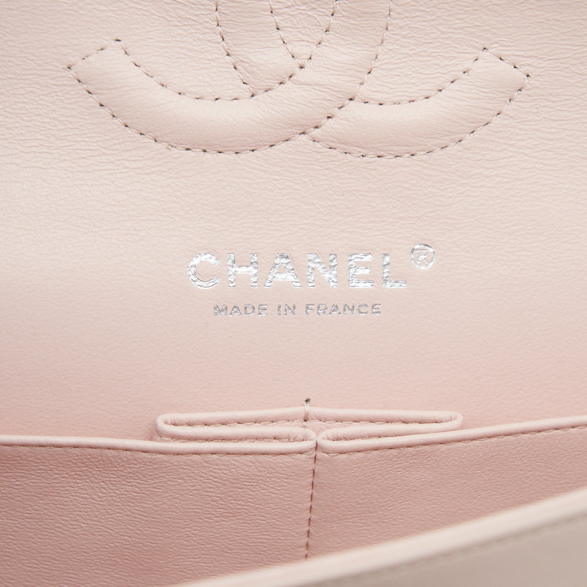CHANEL PATENT LEATHER MEDIUM CLASSIC DOUBLE FLAP BAG BEIGE SHW