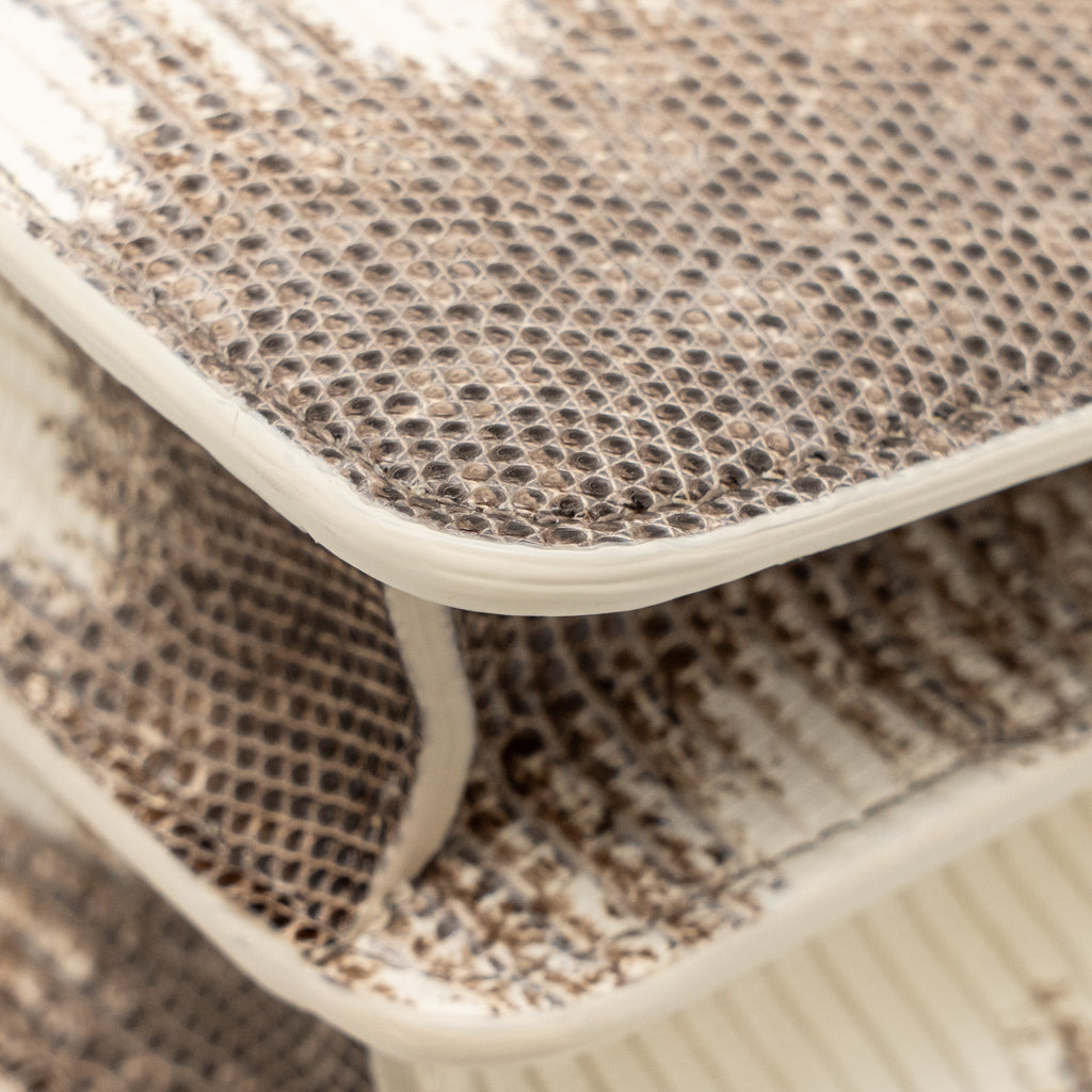 BVLGARI TOP HANDLE SERPENTI FOREVER CROSSBODY BAG SHINY LIZARD WHITE/MULTICOLOUR BLACK HARDWARE