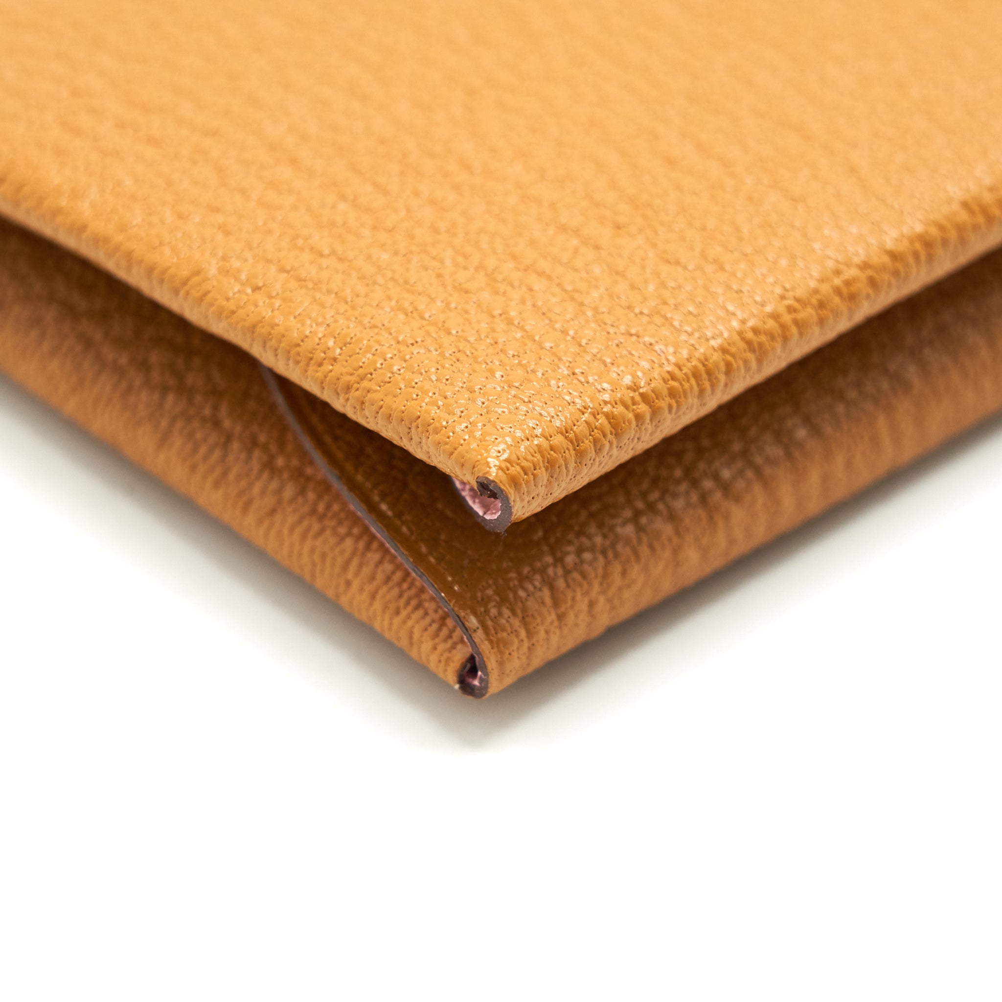 HERMES CALVI DUO CARD HOLDER CARAMEL/ ROSE SAKURA CHEVRE MYSORE LEATHER