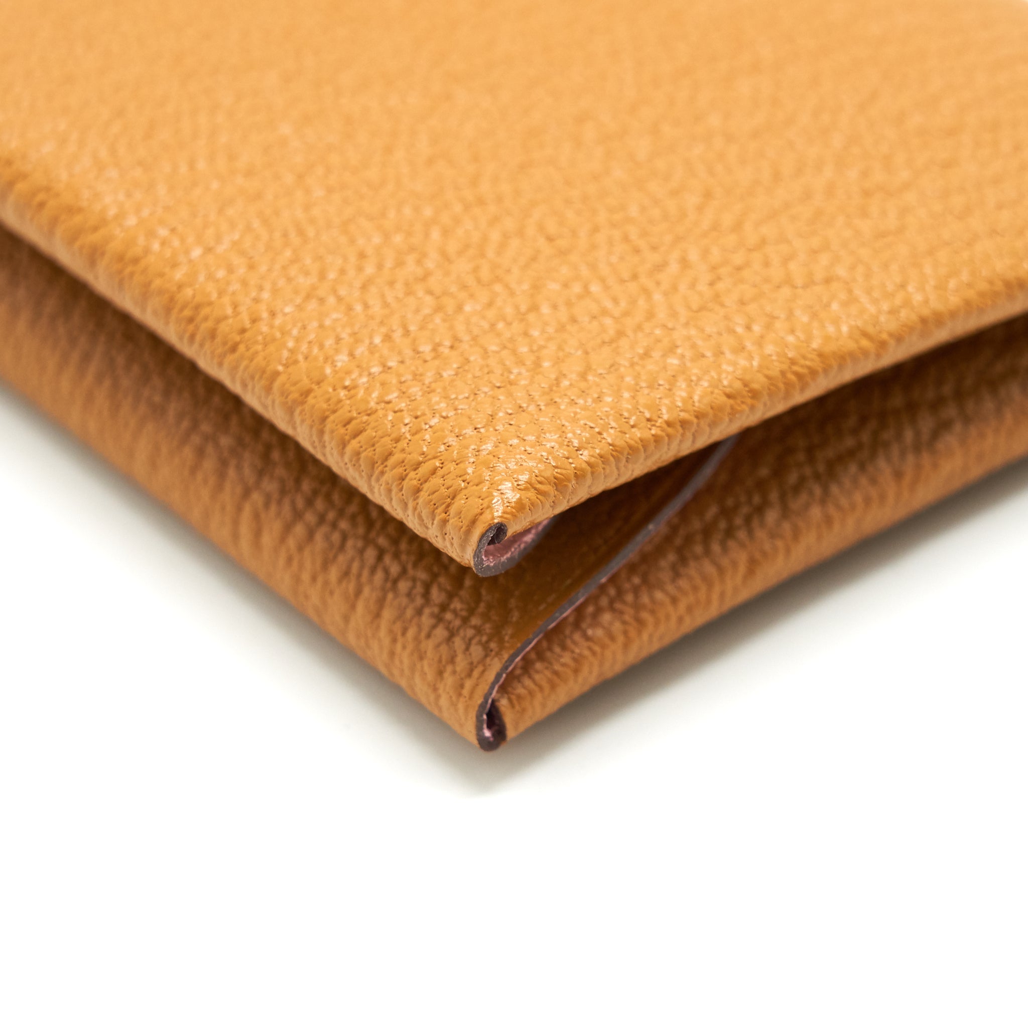 HERMES CALVI DUO CARD HOLDER CARAMEL/ ROSE SAKURA CHEVRE MYSORE LEATHER