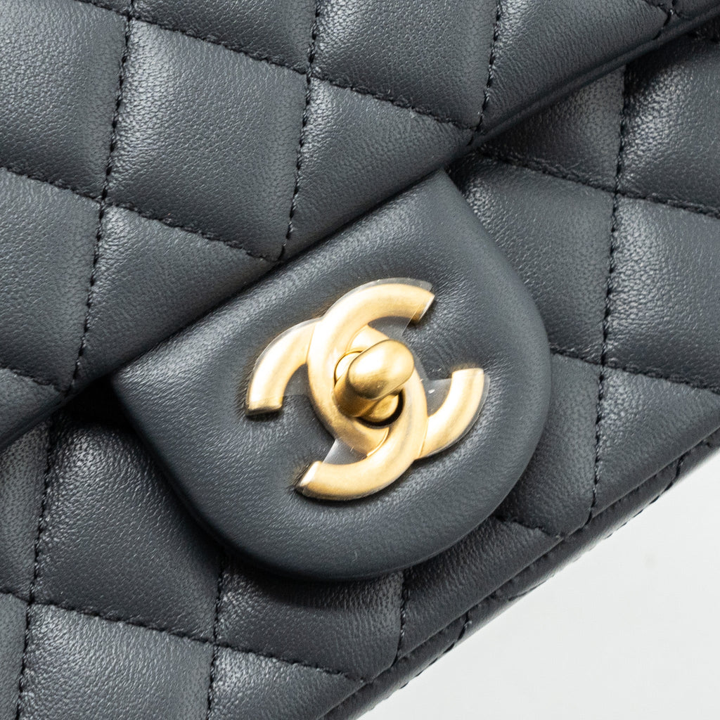 CHANEL 23K PEARL CRUSH MINI RECTANGULAR FLAP BAG LAMBSKIN DARK GREY GHW