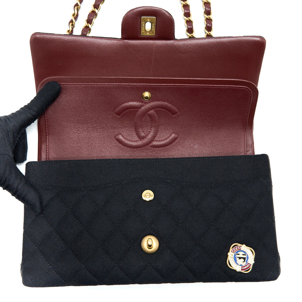 CHANEL MEDIUM CLASSIC DOUBLE FLAP BAG 2018 METIERS D’ART PARIS-HAMBURG COLLECTION WOOL GHW