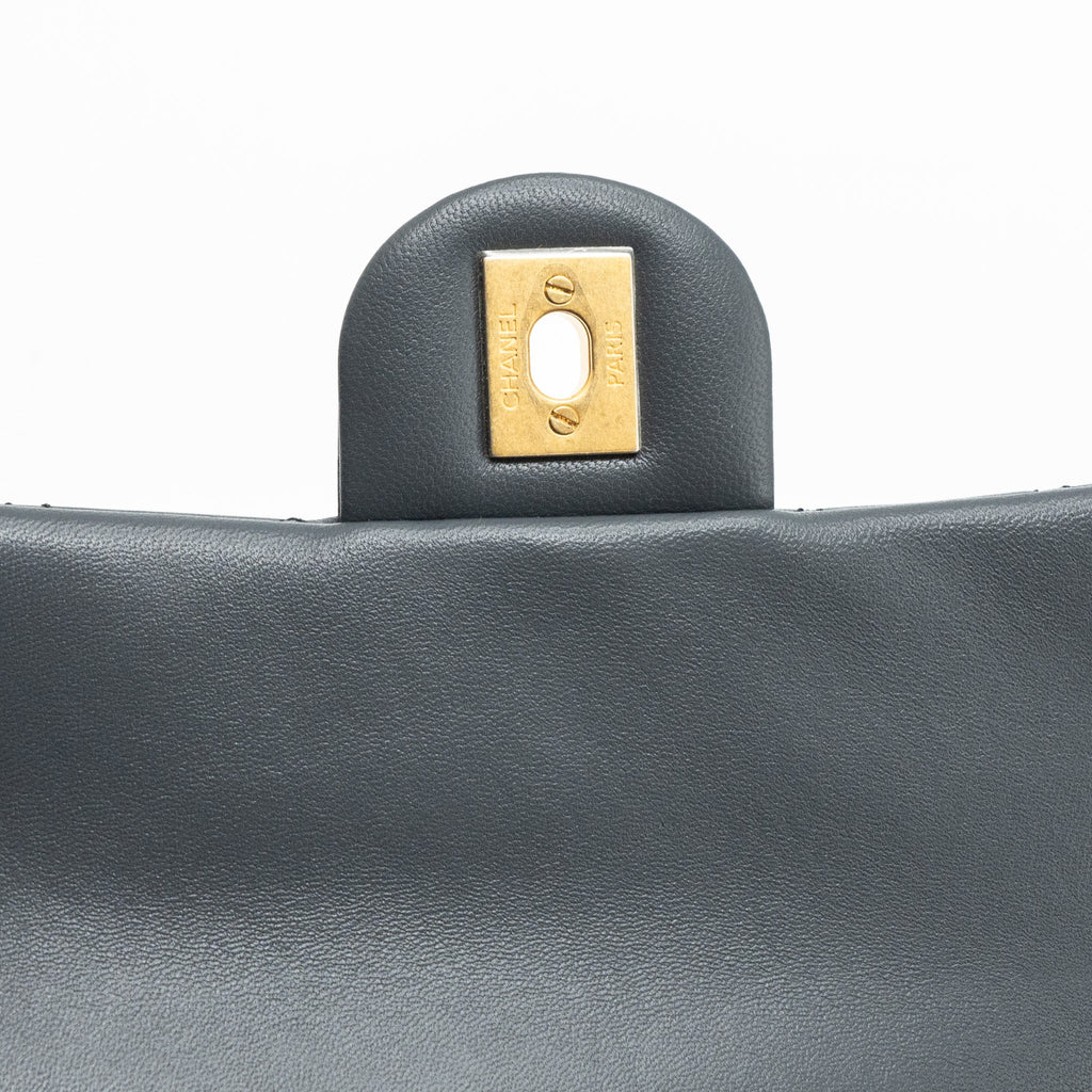 CHANEL 23K PEARL CRUSH MINI RECTANGULAR FLAP BAG LAMBSKIN DARK GREY GHW