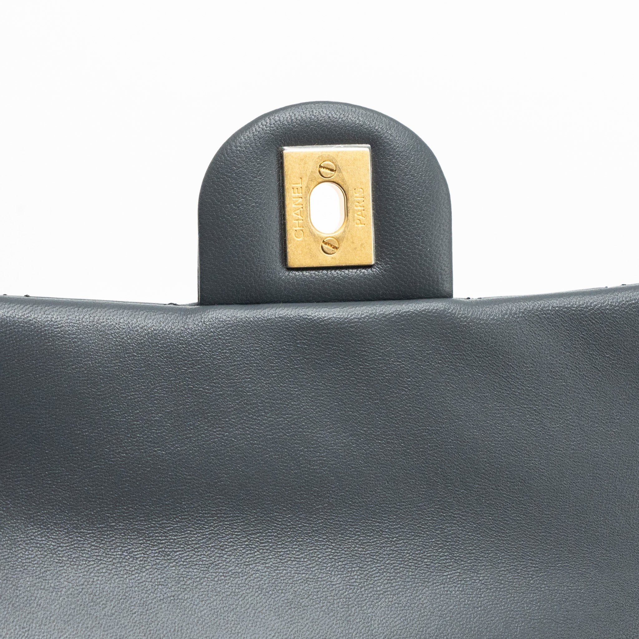 CHANEL 23K PEARL CRUSH MINI RECTANGULAR FLAP BAG LAMBSKIN DARK GREY GHW