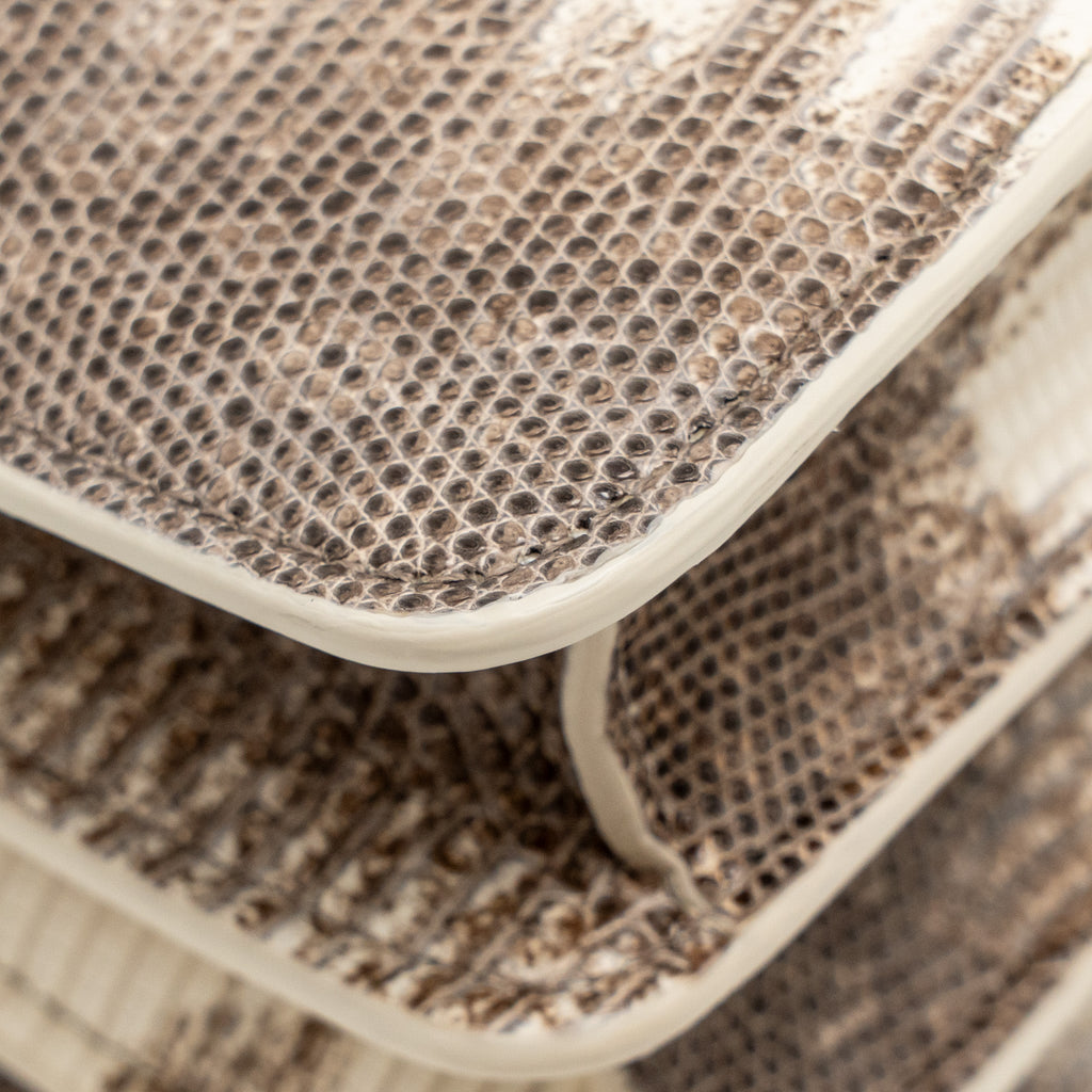 BVLGARI TOP HANDLE SERPENTI FOREVER CROSSBODY BAG SHINY LIZARD WHITE/MULTICOLOUR BLACK HARDWARE