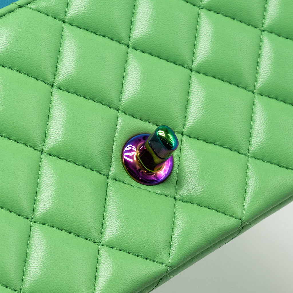 CHANEL MINI RECTANGULAR FLAP BAG LAMBSKIN GREEN IRIDESCENT HARDWARE