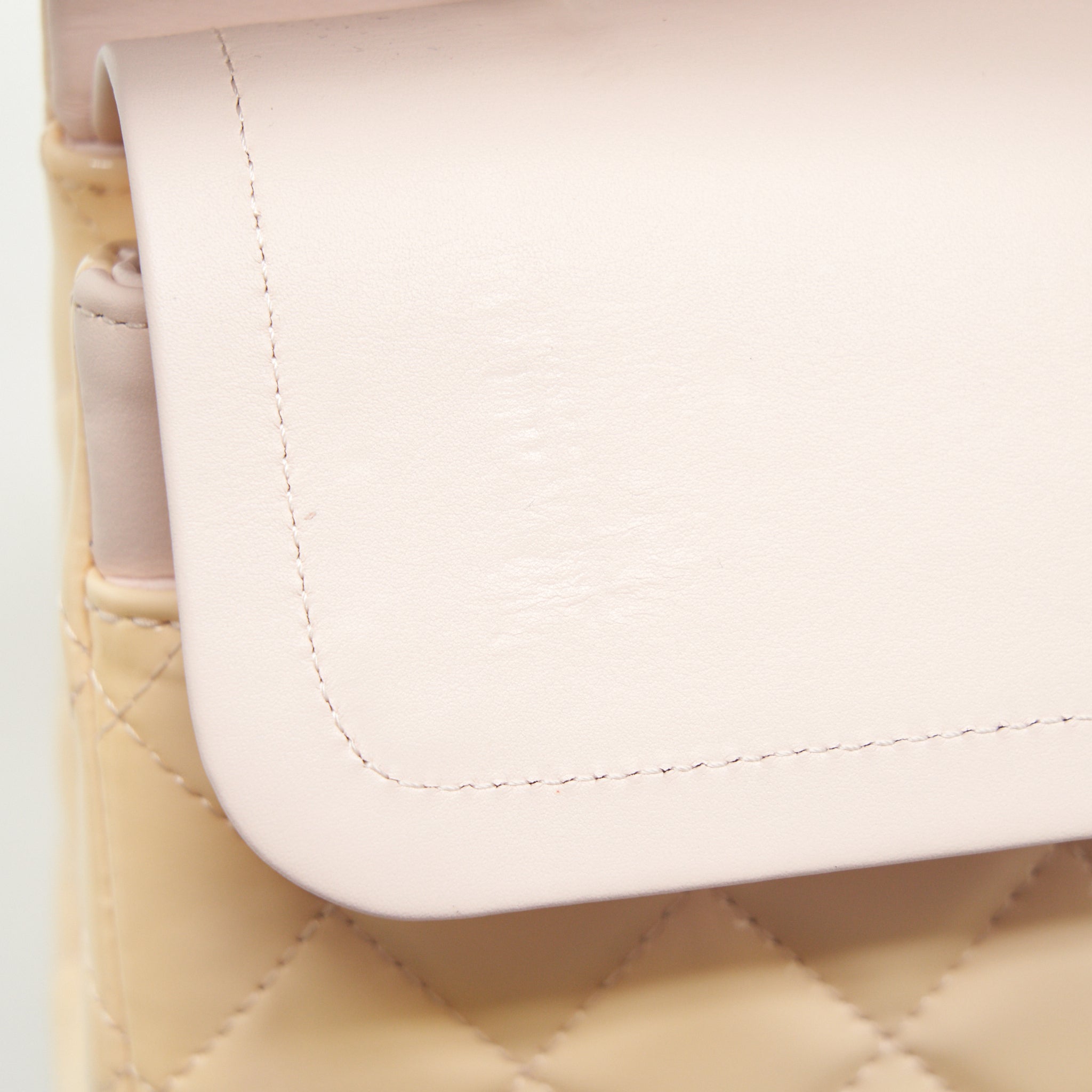 CHANEL PATENT LEATHER MEDIUM CLASSIC DOUBLE FLAP BAG BEIGE SHW