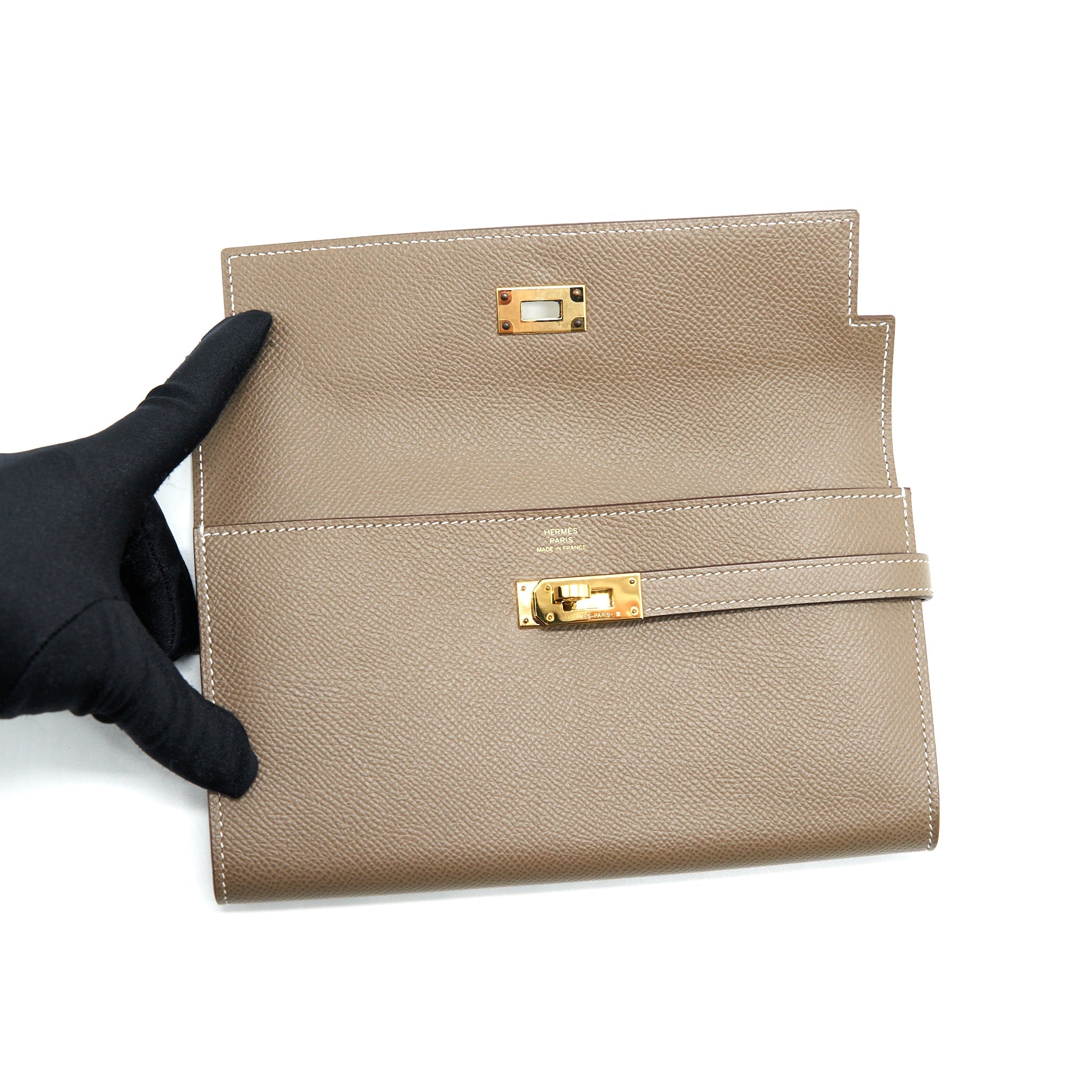 HERMES KELLY LONG WALLET ETOUPE GHW