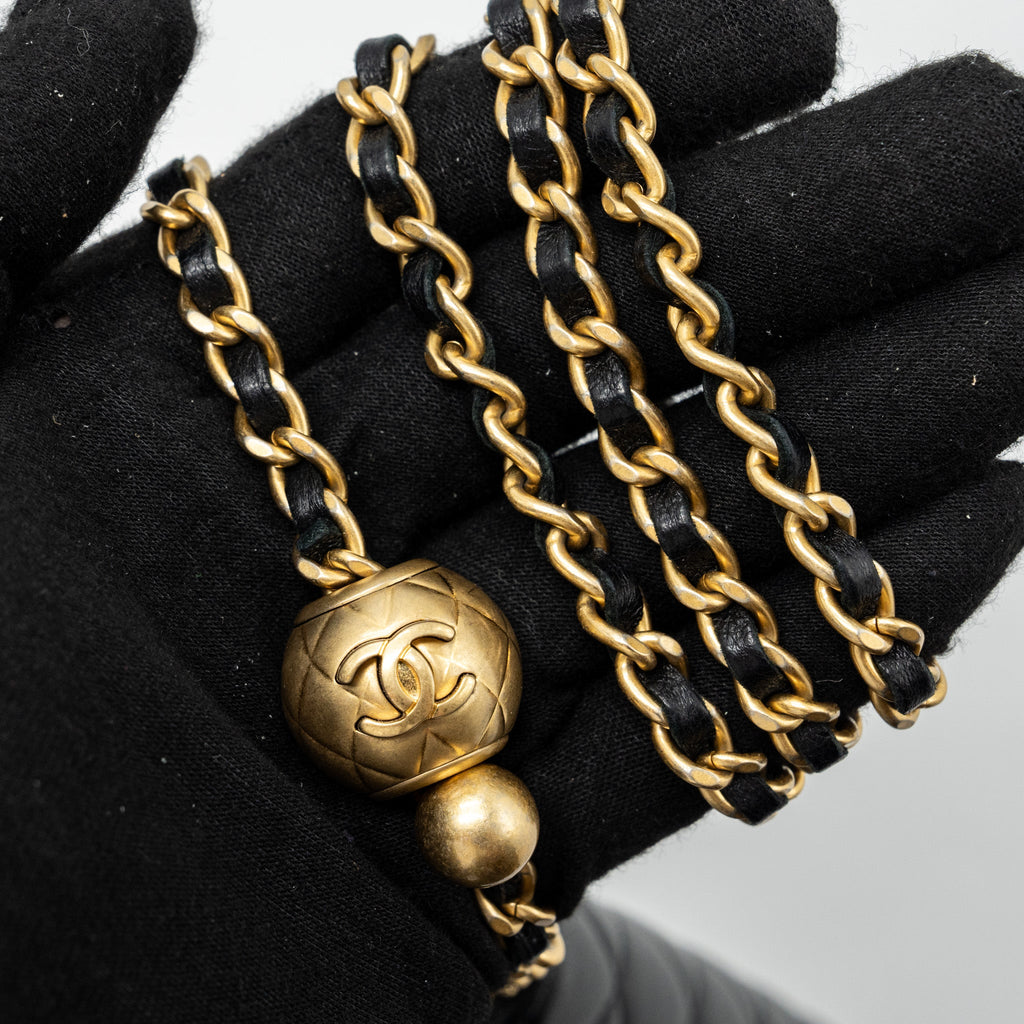 CHANEL PEARL CRUSH WALLET ON CHAIN LAMBSKIN BLACK GHW(MICROCHIP)