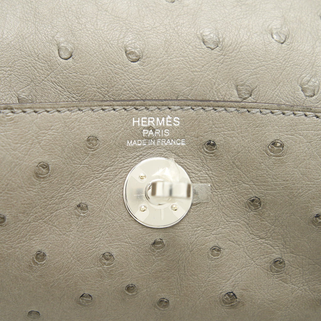 HERMES MINI LINDY OSTRICH 81 GRIS TOURTERELLE SHW