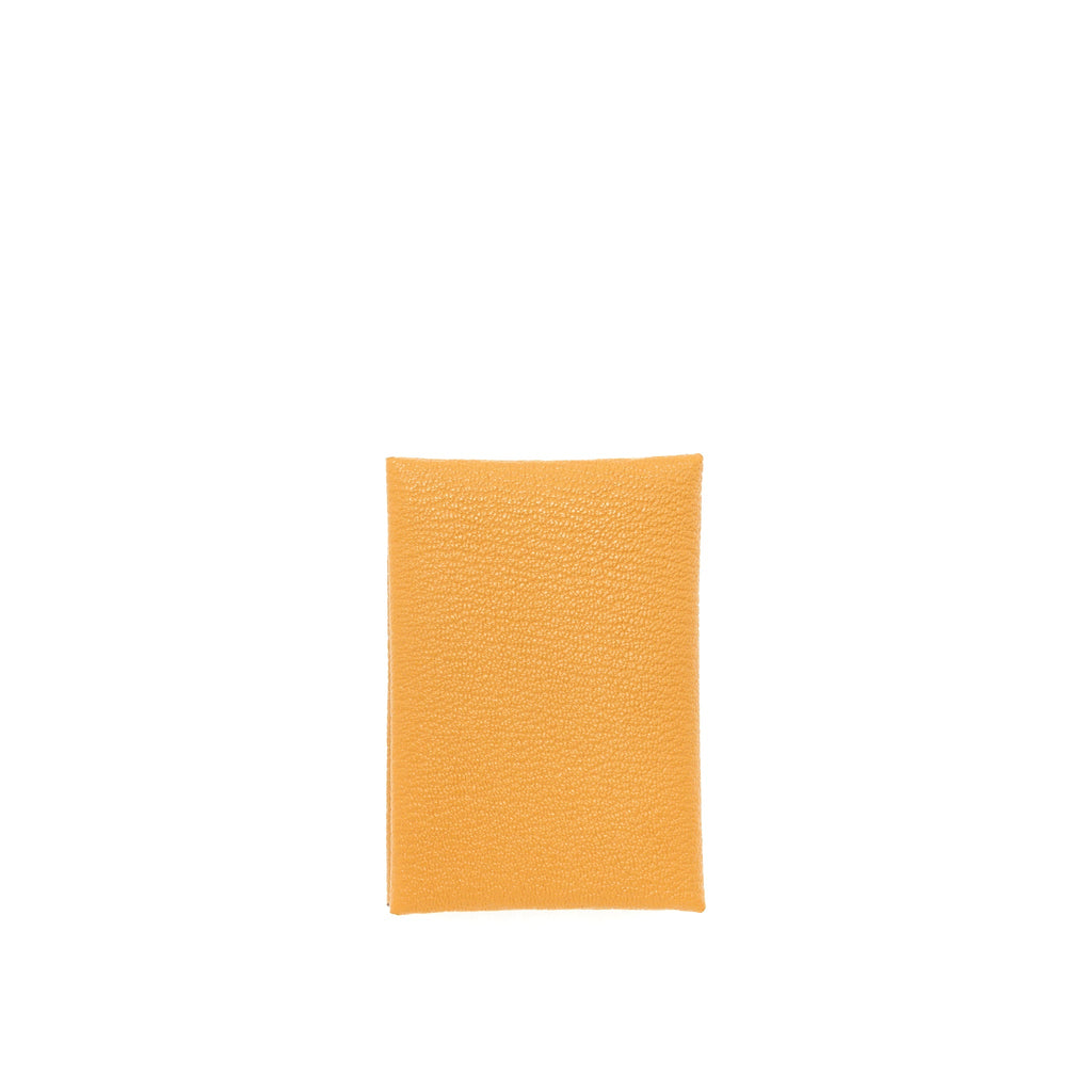 HERMES CALVI DUO CARD HOLDER CARAMEL/ ROSE SAKURA CHEVRE MYSORE LEATHER
