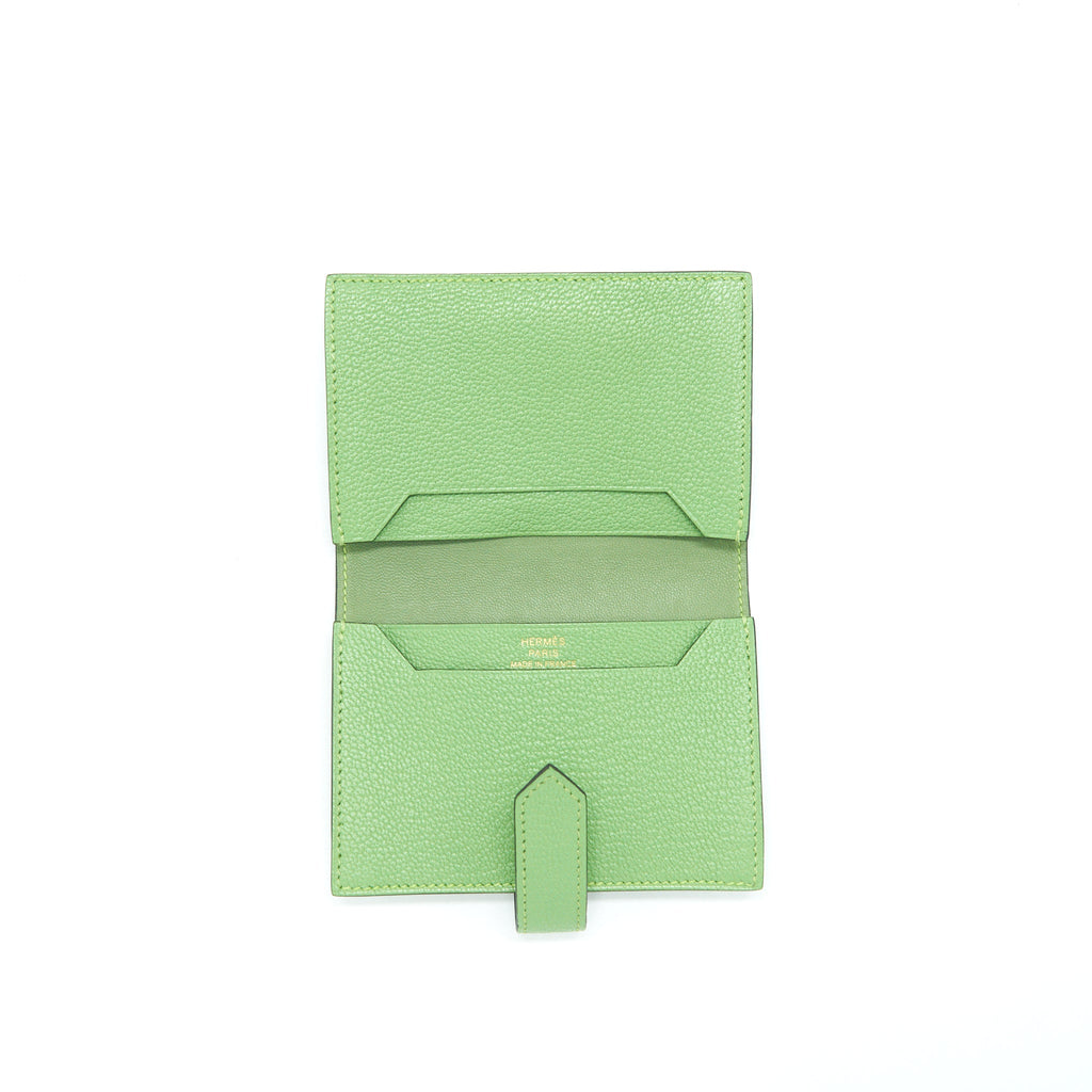 HERMES BEARN CARD HOLDER VERT CRIQUET GHW