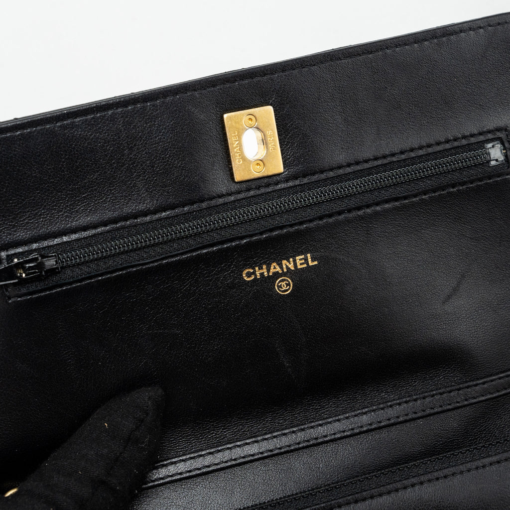 CHANEL PEARL CRUSH WALLET ON CHAIN LAMBSKIN BLACK GHW(MICROCHIP)