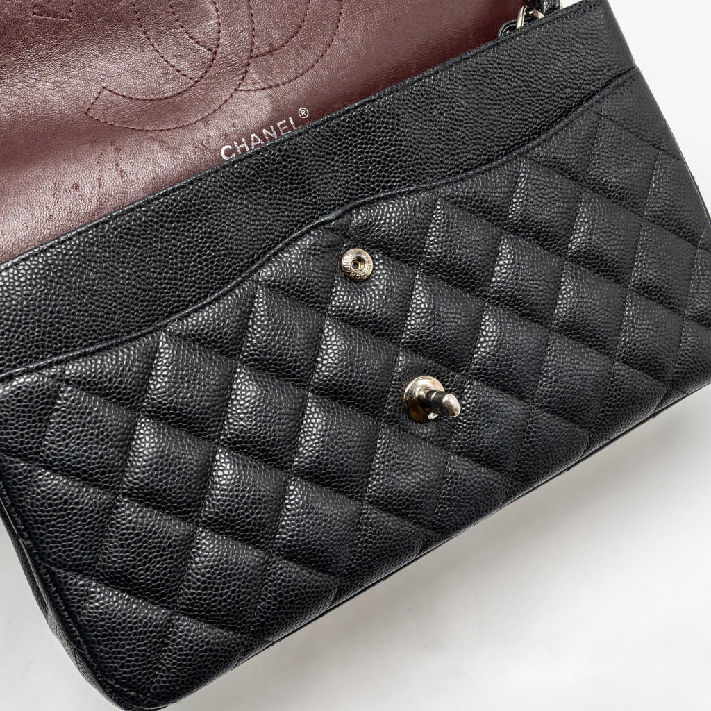 CHANEL JUMBO CLASSIC DOUBLE FLAP BAG CAVIAR BLACK SHW