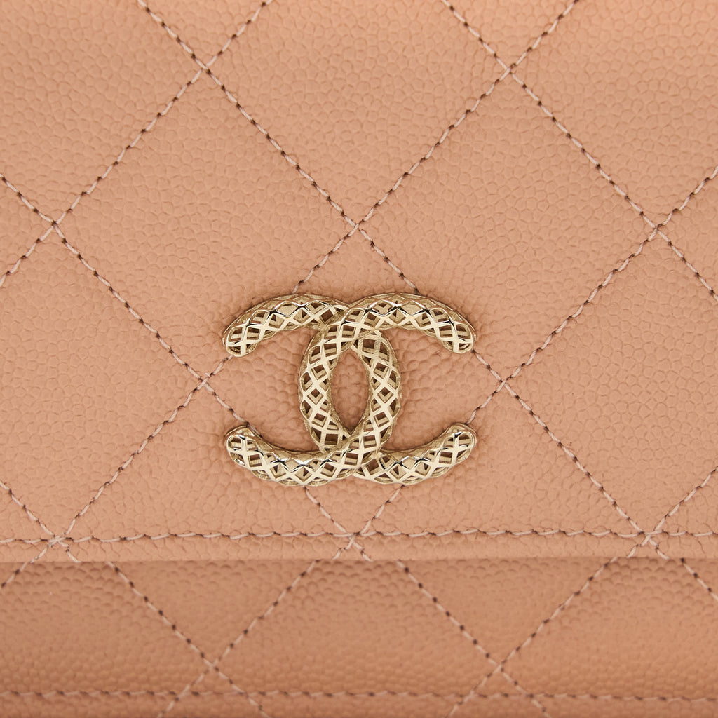 CHANEL GIANT CC LOGO WALLET ON CHAIN CAVIAR DARK PINK LGHW (MICROCHIP)