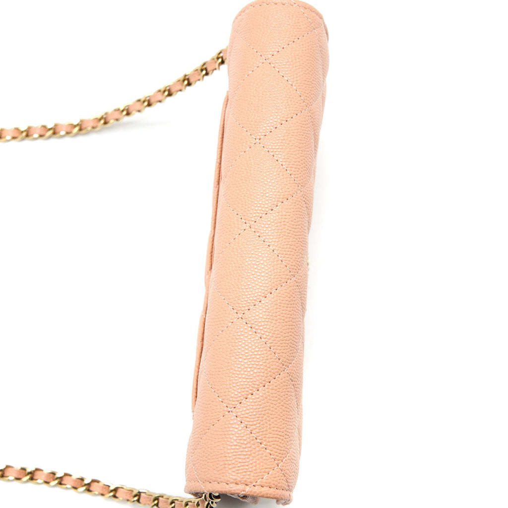 CHANEL GIANT CC LOGO WALLET ON CHAIN CAVIAR DARK PINK LGHW (MICROCHIP)