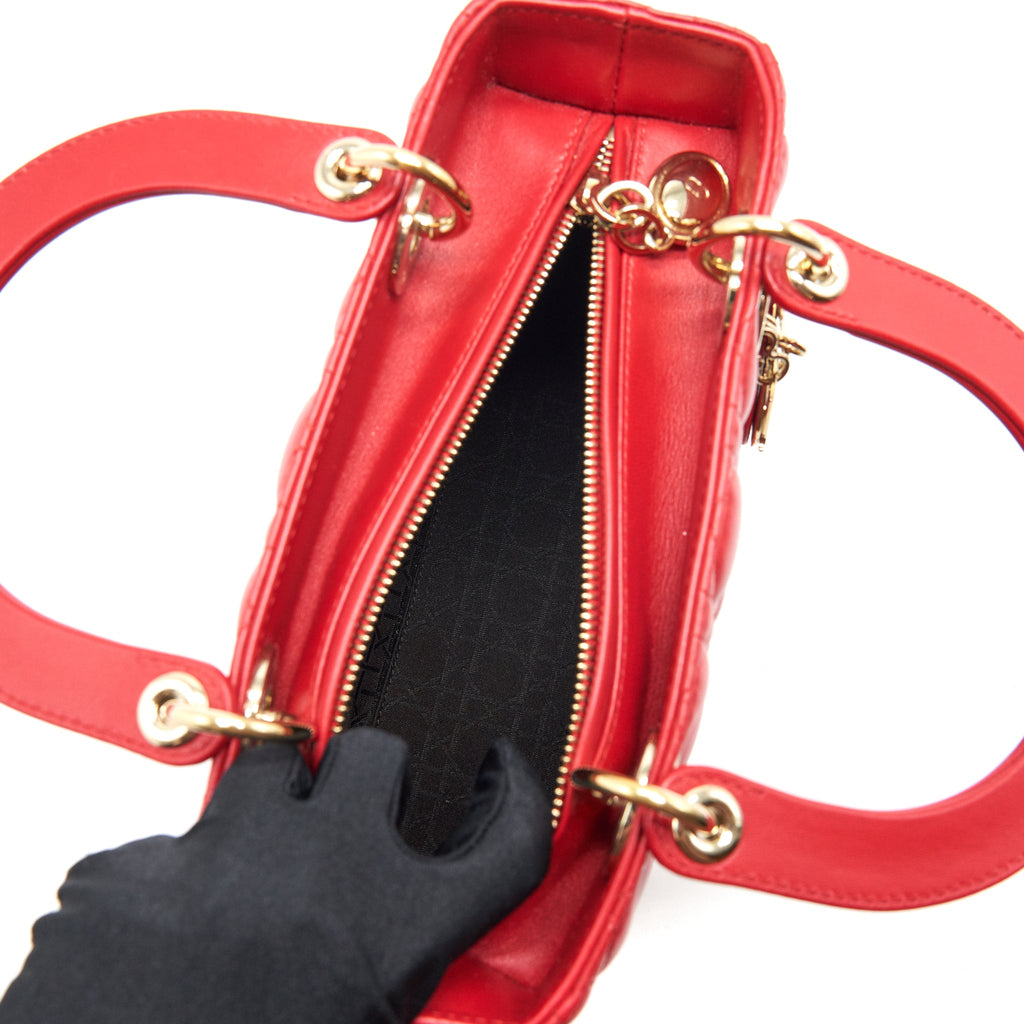DIOR MEDIUM LADY DIOR LAMBSKIN RED GHW
