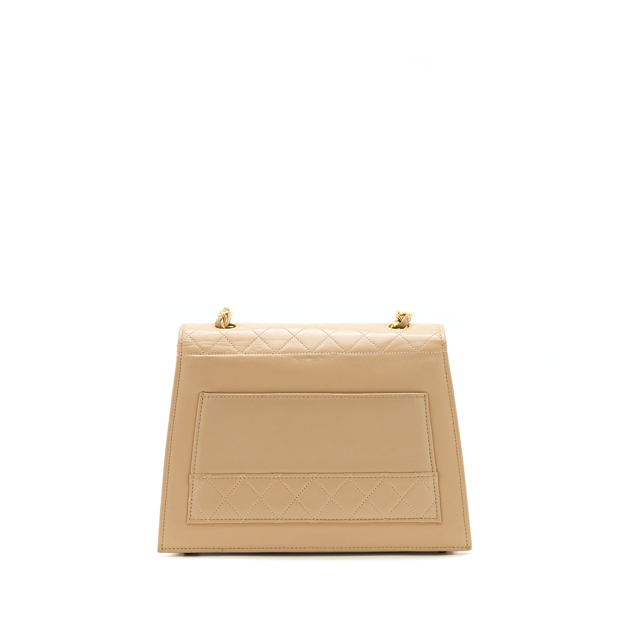 CHANEL VINTAGE SINGLE FLAP BAG CROSS BODY LAMBSKIN BEIGE GHW