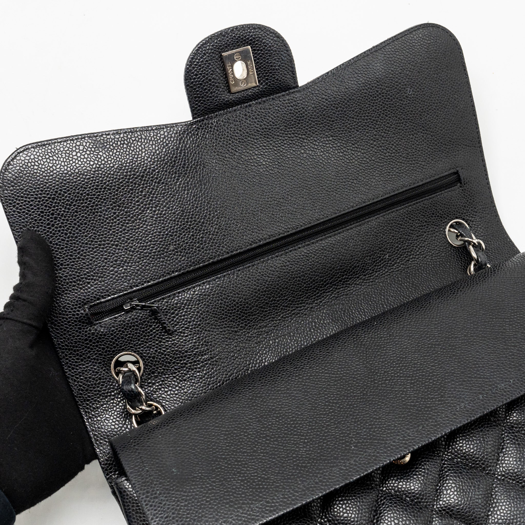 CHANEL JUMBO CLASSIC DOUBLE FLAP BAG CAVIAR BLACK SHW