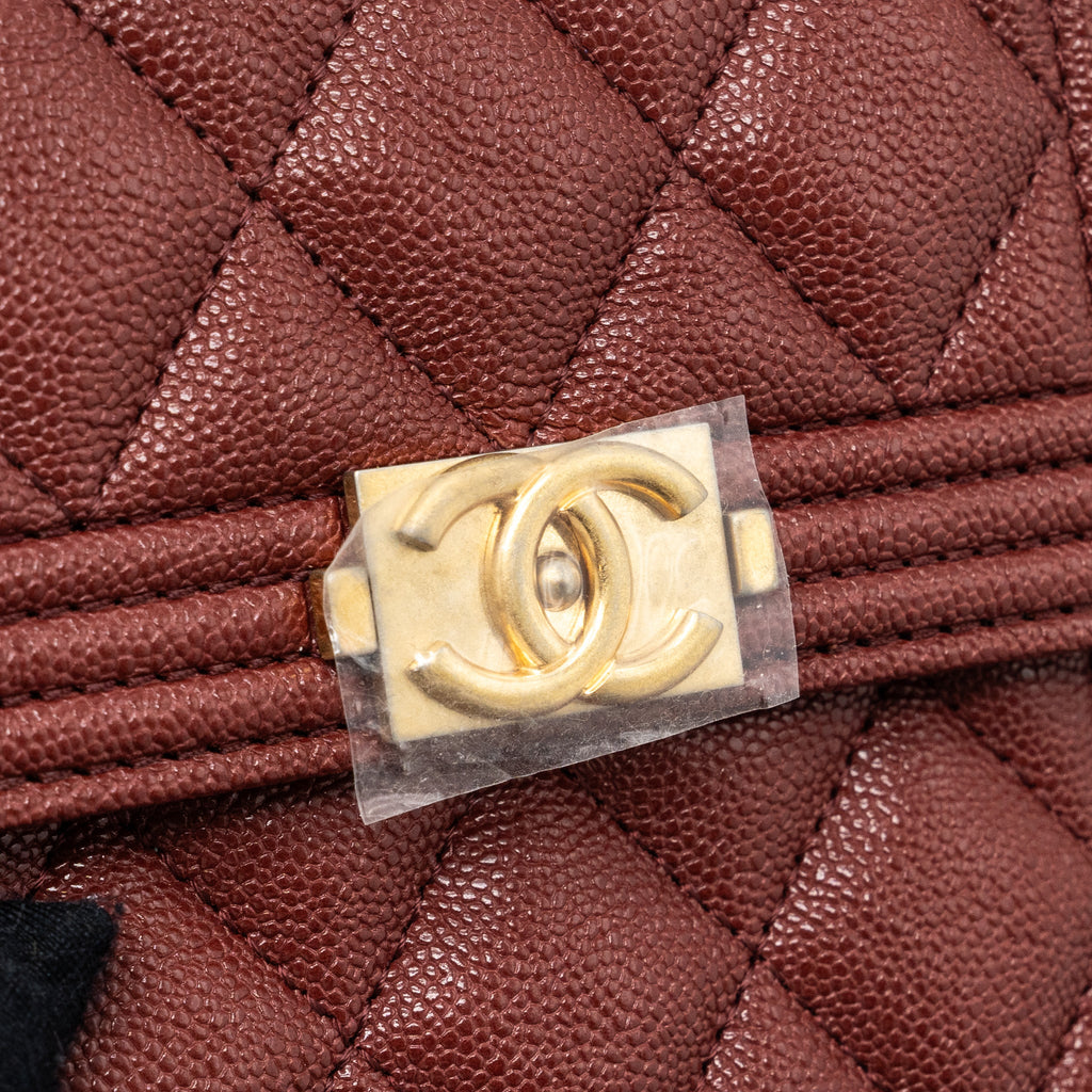 CHANEL BOY COMPACT WALLET CAVIAR DARK RED GHW