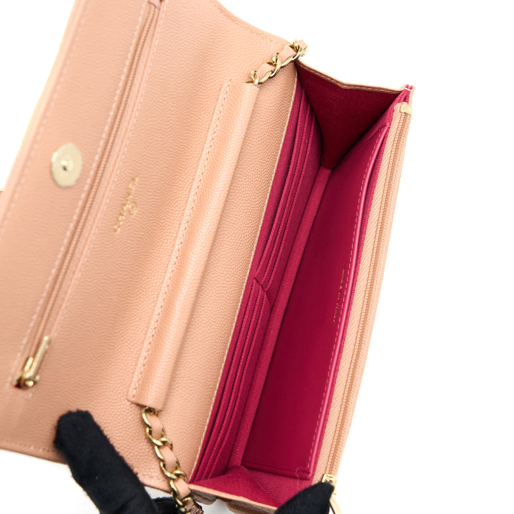 CHANEL GIANT CC LOGO WALLET ON CHAIN CAVIAR DARK PINK LGHW (MICROCHIP)
