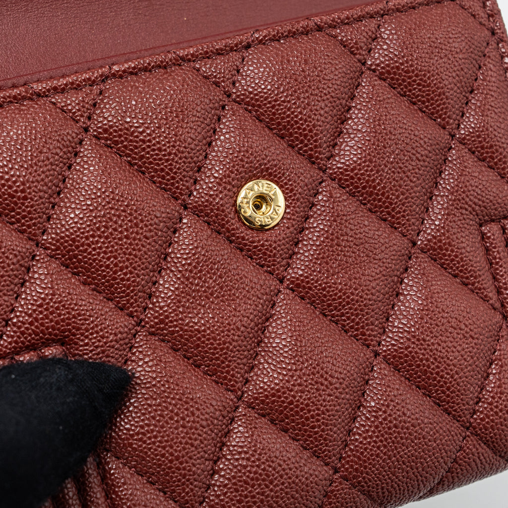CHANEL BOY COMPACT WALLET CAVIAR DARK RED GHW