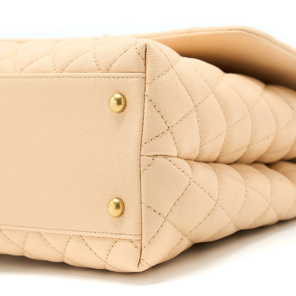 CHANEL COCO TOP HANDLE FLAP BAG CAVIAR BEIGE GHW