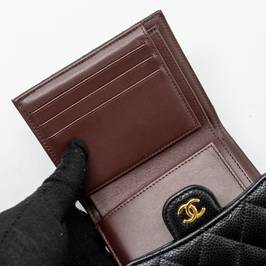 CHANEL CLASSIC COMPACT WALLET CAVIAR BLACK GHW(MICROCHIP)