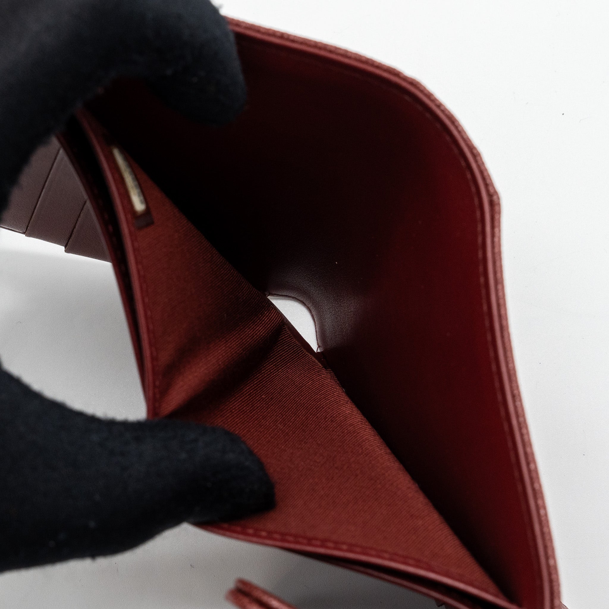CHANEL BOY COMPACT WALLET CAVIAR DARK RED GHW