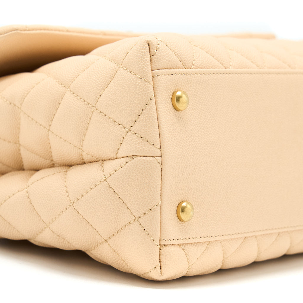 CHANEL COCO TOP HANDLE FLAP BAG CAVIAR BEIGE GHW
