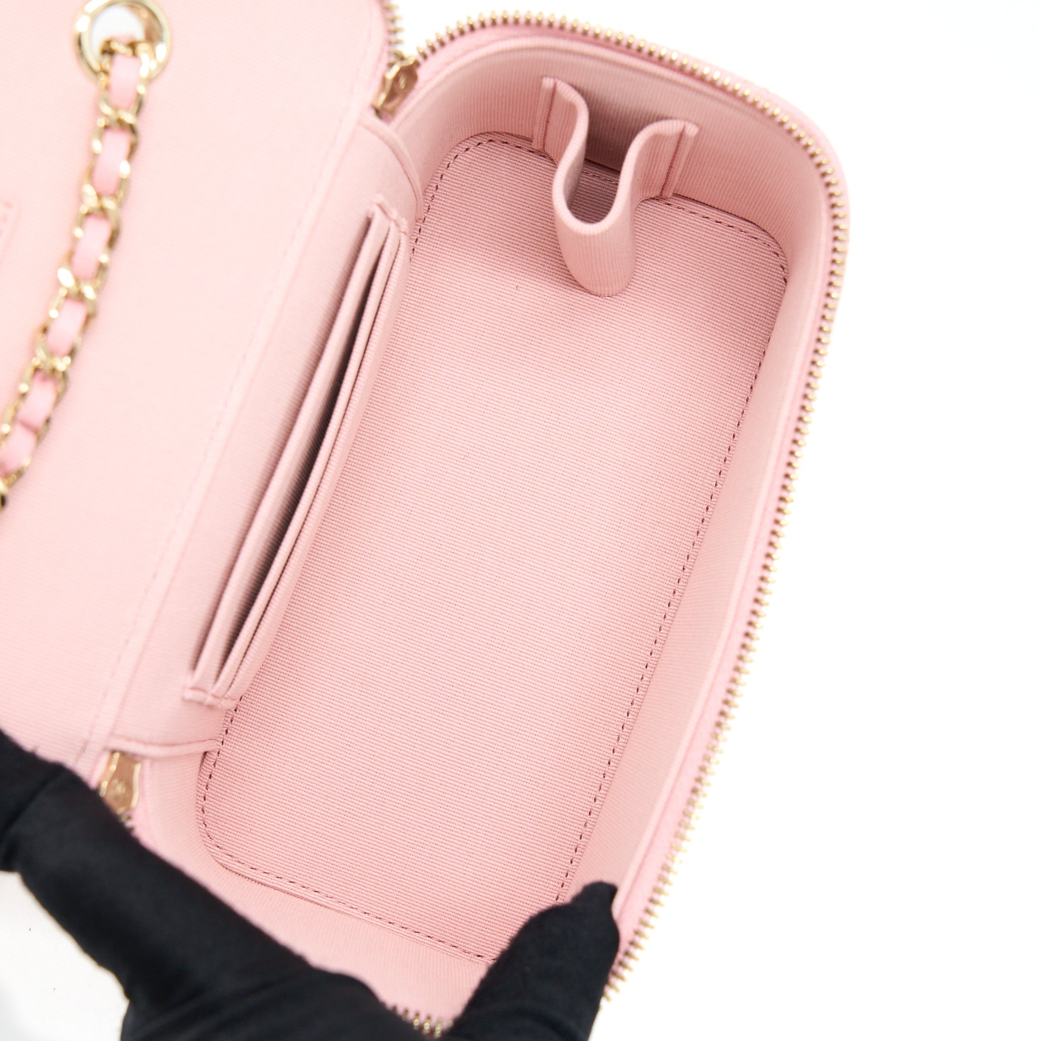 CHANEL 22C LONG VANITY WITH CHAIN CAVIAR PINK LGHW