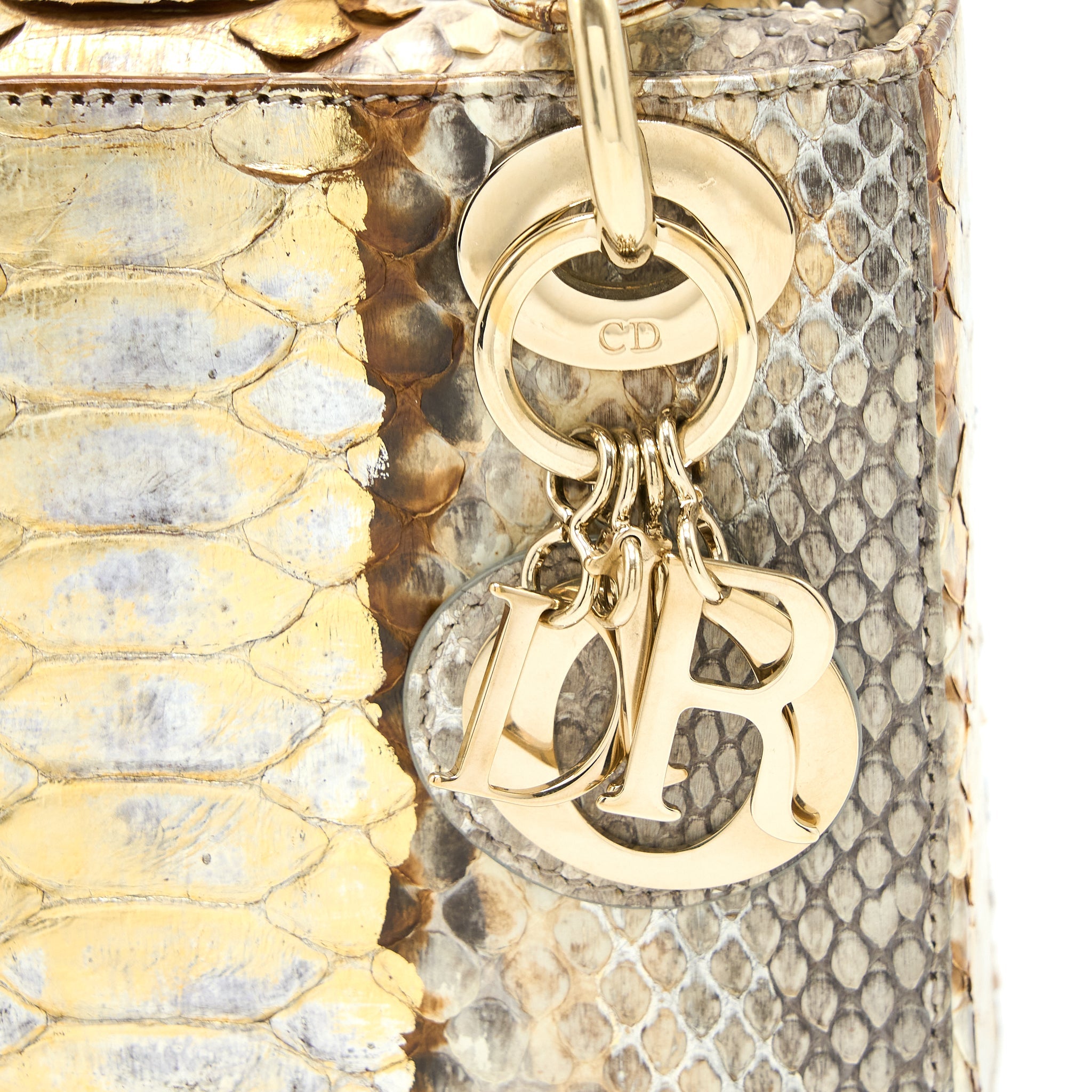 DIOR MINI LADY DIOR PYTHON GOLD/BEIGE LGHW