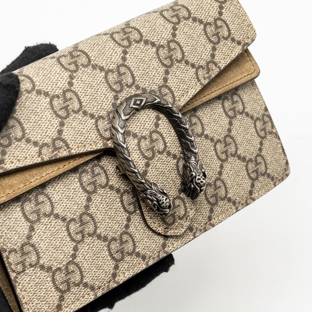 GUCCI SUPER MINI DIONYSUS CANVAS / SUEDE LEATHER BEIGE SHW
