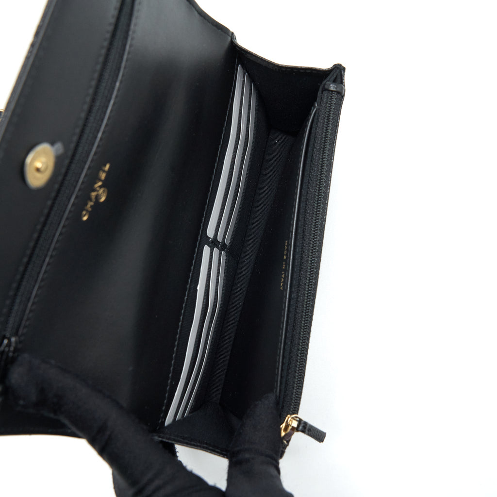CHANEL 22S LOGO TOP HANDLE WALLET ON CHAIN CAVIAR BLACK GHW (MICROCHIP)
