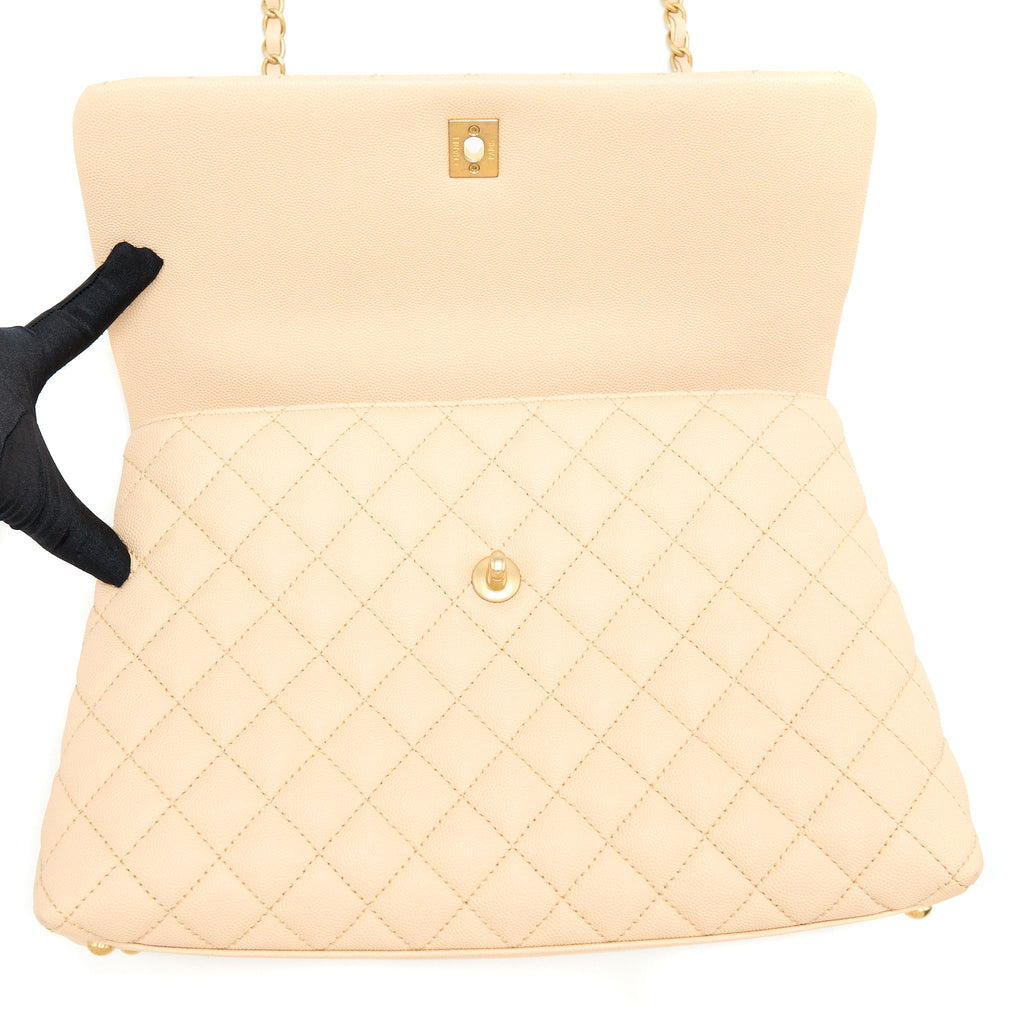 CHANEL COCO TOP HANDLE FLAP BAG CAVIAR BEIGE GHW