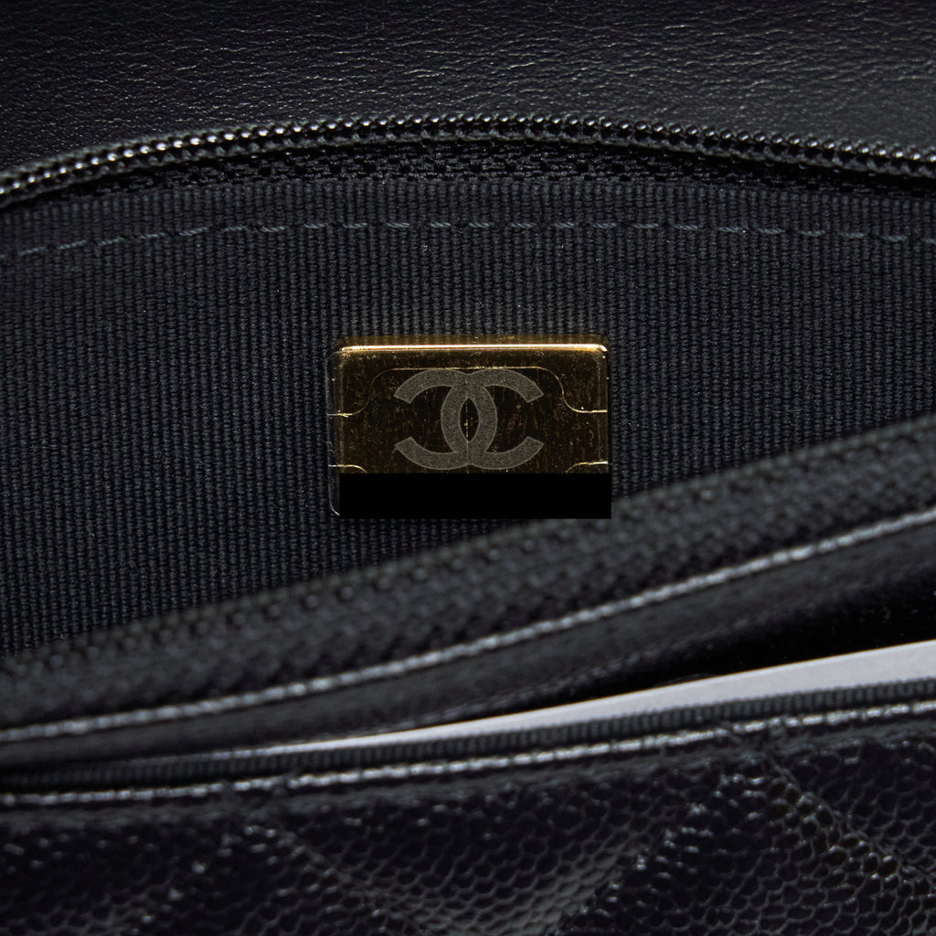 CHANEL 22S LOGO TOP HANDLE WALLET ON CHAIN CAVIAR BLACK GHW (MICROCHIP)
