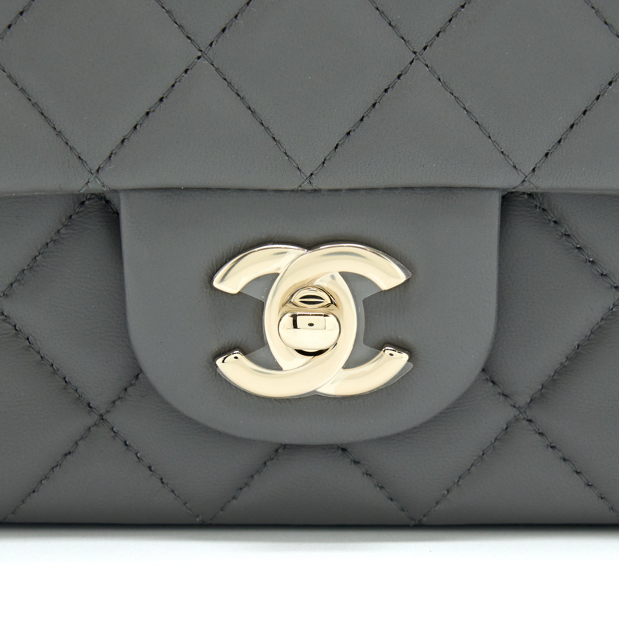 CHANEL 22A MINI RECTANGULAR FLAP BAG LAMBSKIN GREY LGHW (MICROCHIP)