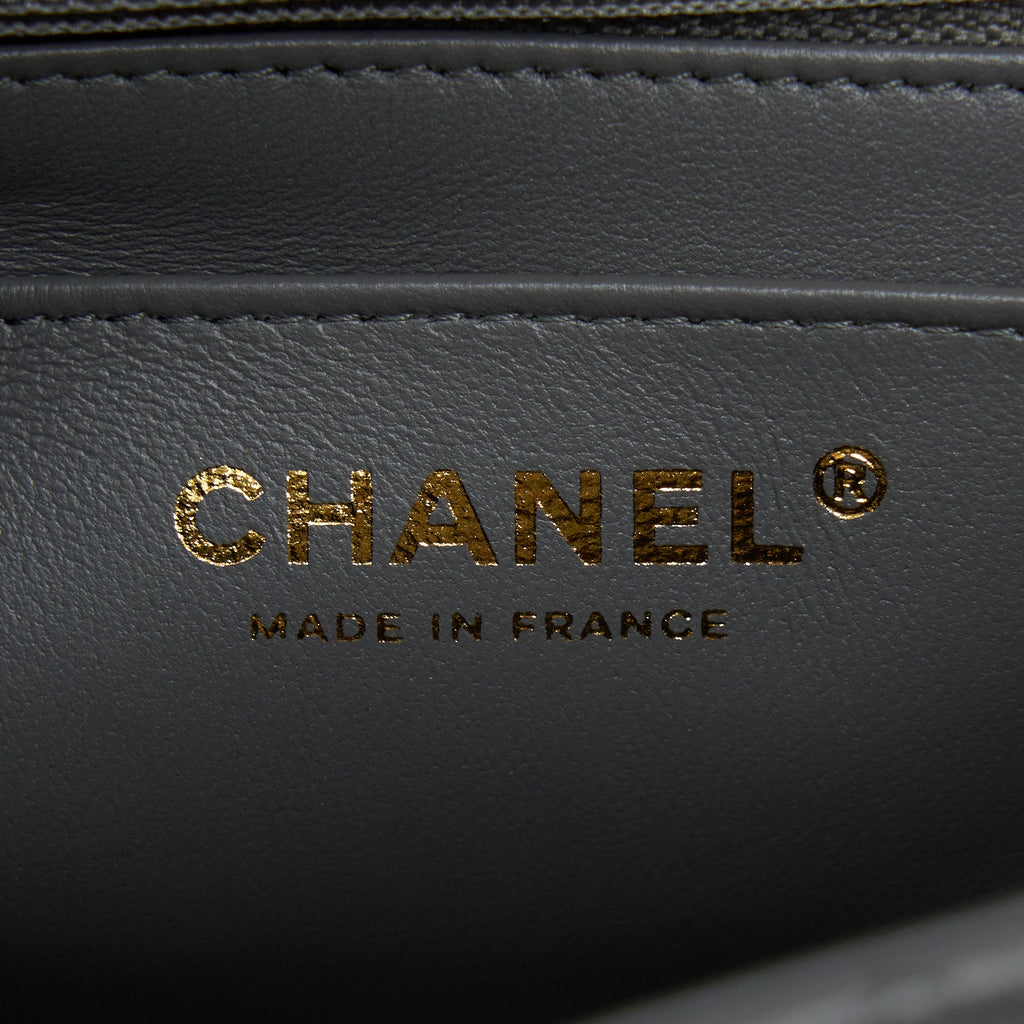 CHANEL 22A MINI RECTANGULAR FLAP BAG LAMBSKIN GREY LGHW (MICROCHIP)