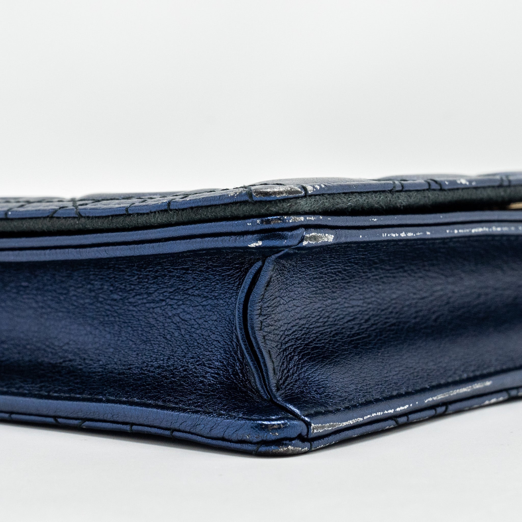 DIOR LADY DIOR POUCH CANNAGE WALLET ON CHAIN LAMBSKIN BLUE LGHW