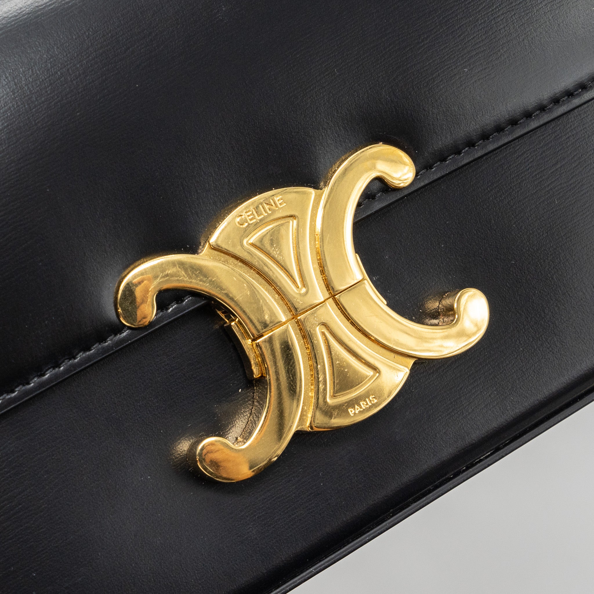 CELINE TRIOMPHE SHOULDER BAG SHINY CALFSKIN BLACK GHW