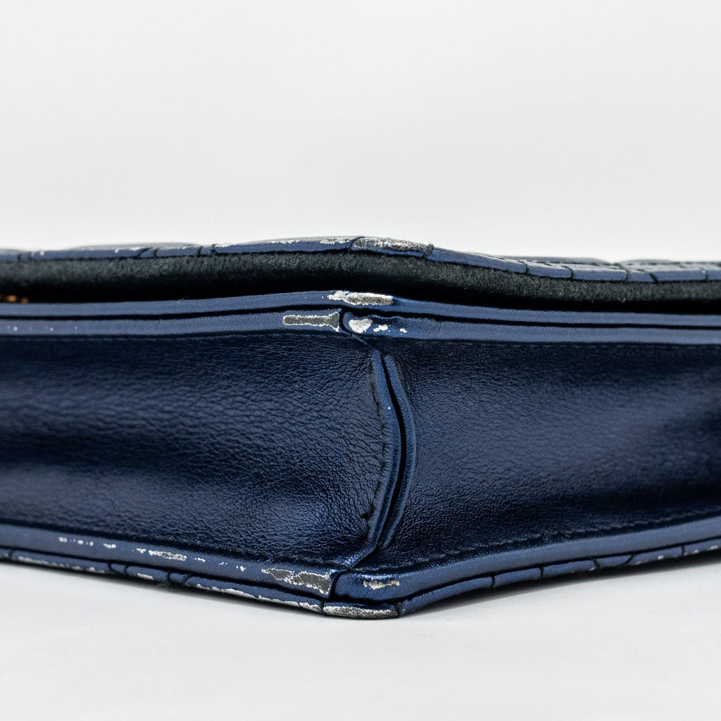DIOR LADY DIOR POUCH CANNAGE WALLET ON CHAIN LAMBSKIN BLUE LGHW