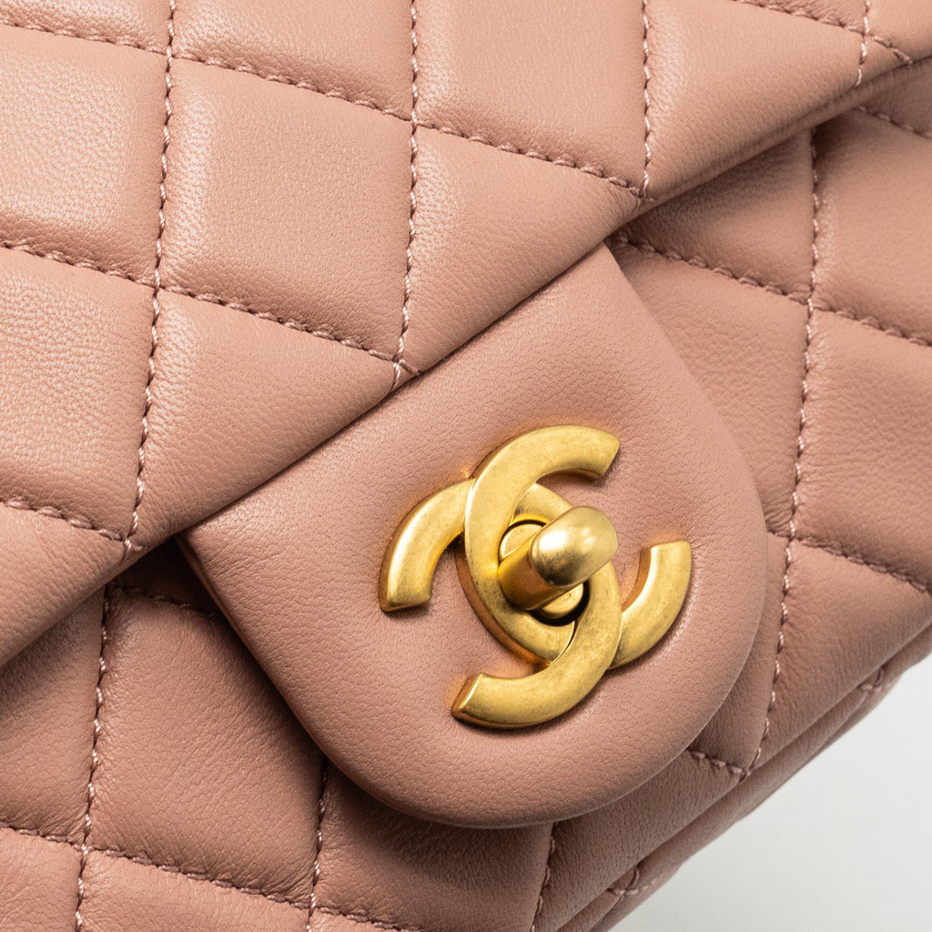 CHANEL PEARL CRUSH MINI SQUARE FLAP BAG LAMBSKIN PINK GHW(MICROCHIP)