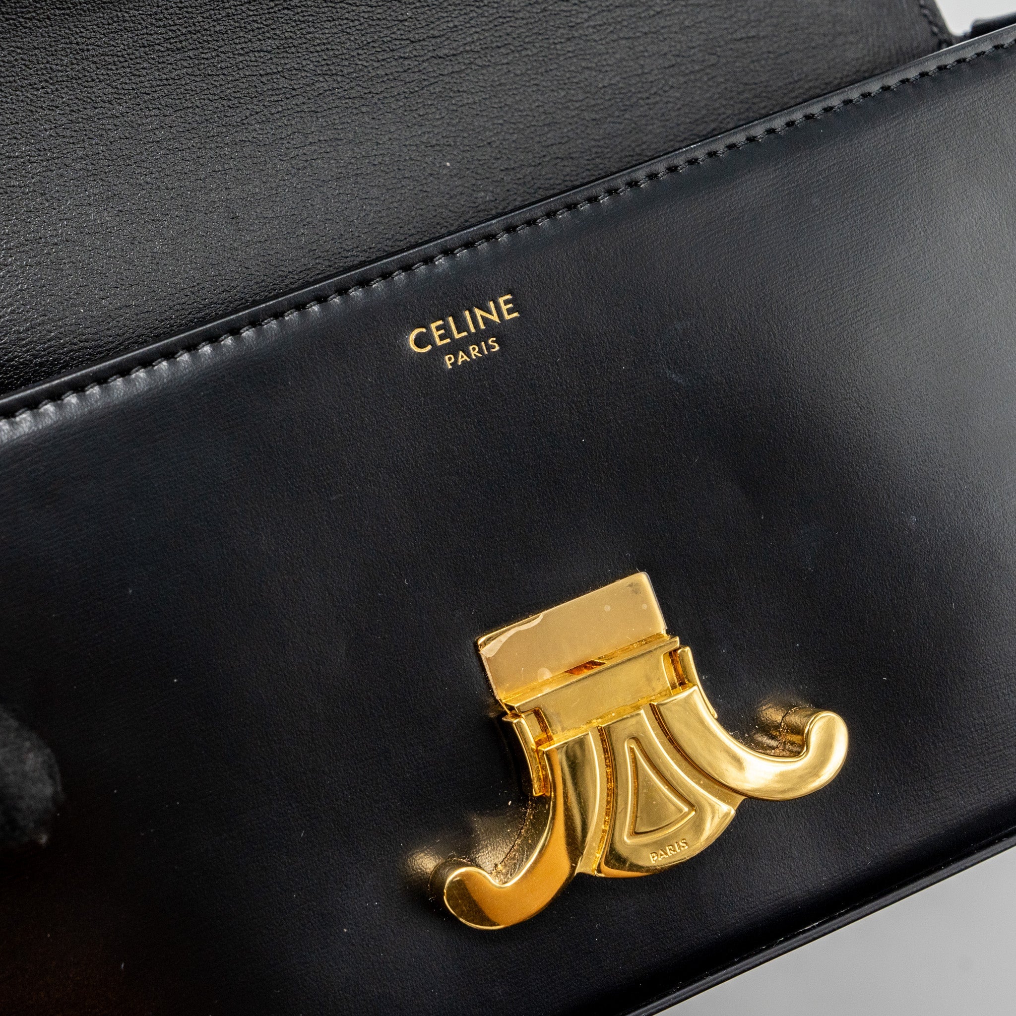 CELINE TRIOMPHE SHOULDER BAG SHINY CALFSKIN BLACK GHW