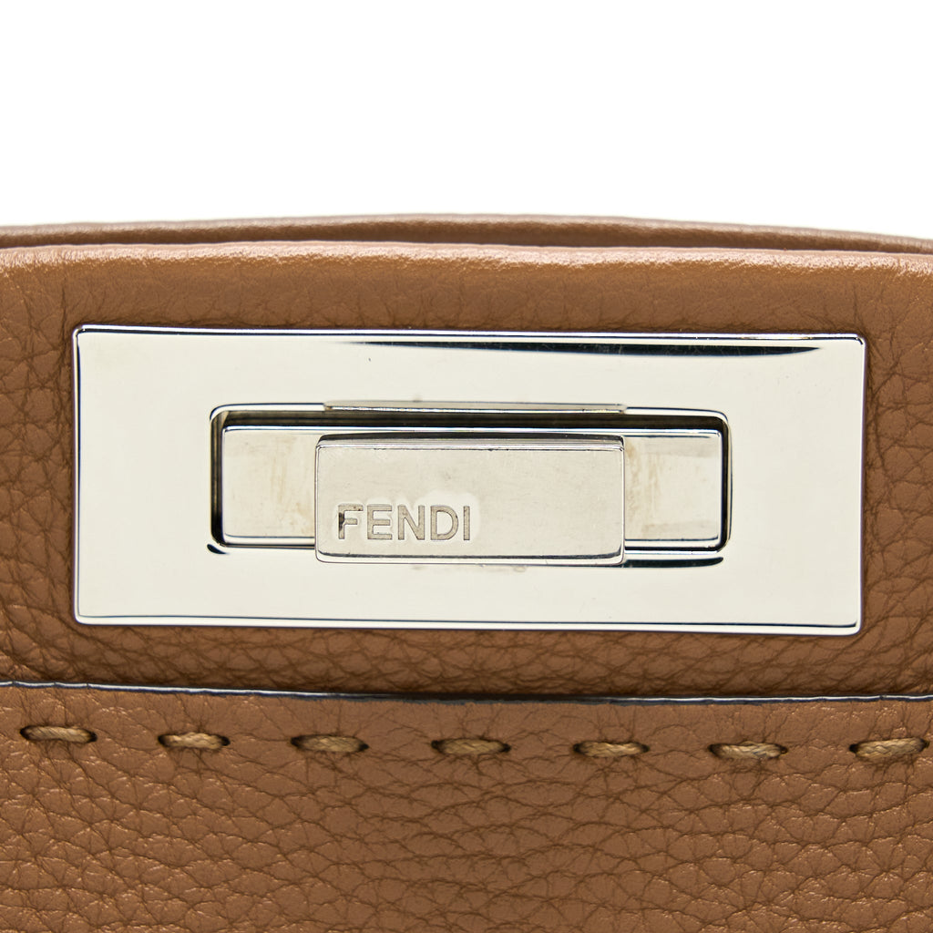 FENDI MEDIUM PEEKABOO TOTE BAG GRAINED CALFSKIN CARAMEL SHW