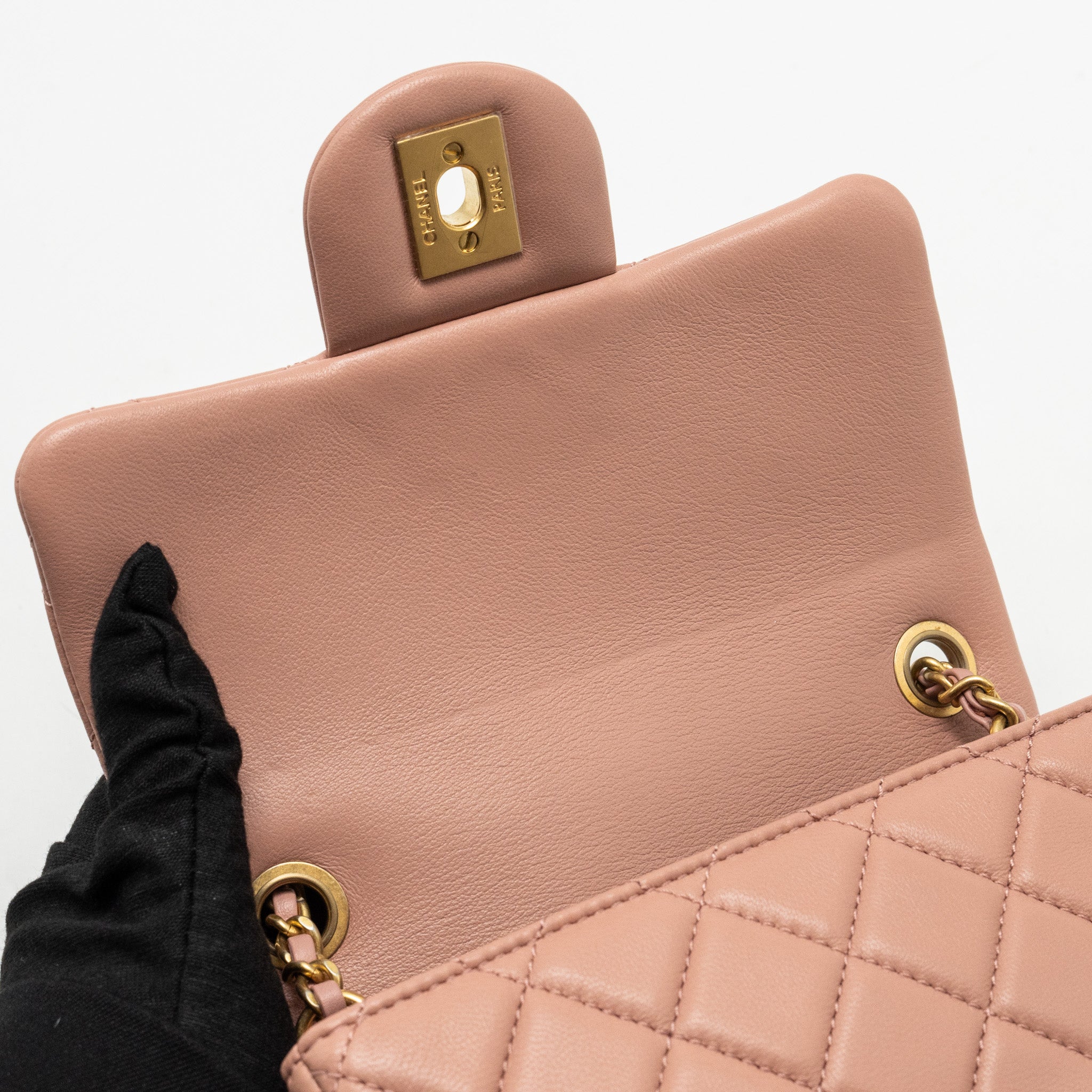 CHANEL PEARL CRUSH MINI SQUARE FLAP BAG LAMBSKIN PINK GHW(MICROCHIP)